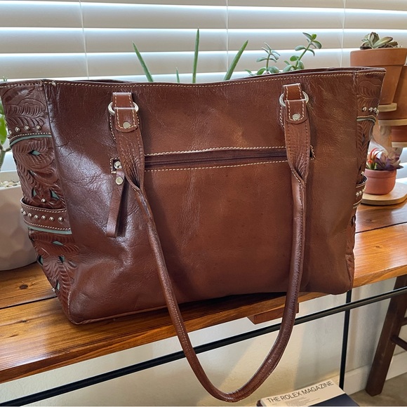 📍SOLD American West “Lady Lace” Tooled Leather Tote - Picture 2 of 16